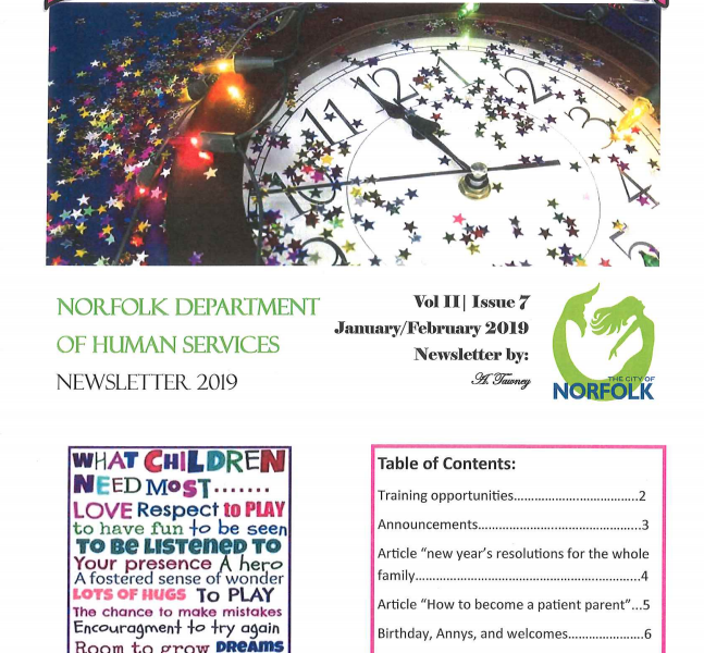 Norfolk DHS Newsletter Cover For Jan/Feb 2019
